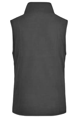 A grey microfleece vest with a high collar, featuring a logo on the back.