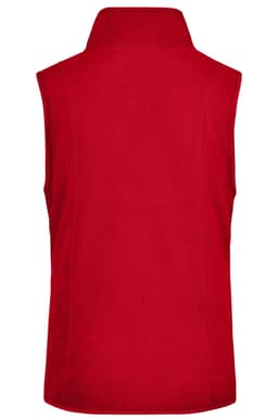 A red microfleece vest with a high collar, featuring a back view and no sleeves.
