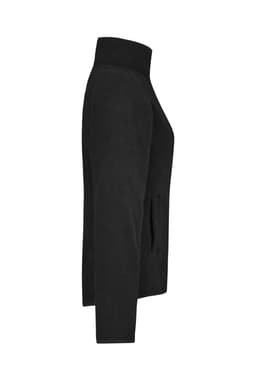 A black girly microfleece jacket displayed from the side, featuring a high collar and pockets.