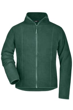 A green microfleece jacket with a zippered front and a collar, featuring one branding logo on the chest.