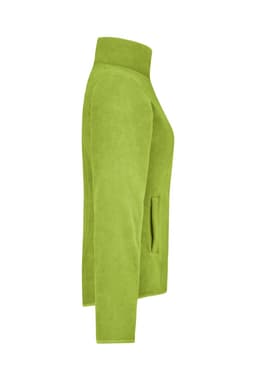 A green microfleece jacket with a high collar and side pockets. It has a simple design and includes a logo.