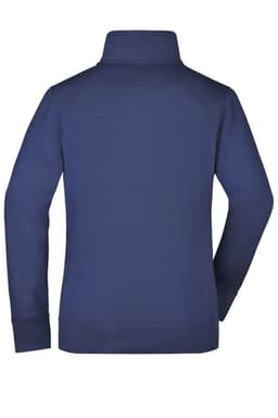 A navy ladies' jacket with a high collar and a plain back design. It features a logo on the upper back.
