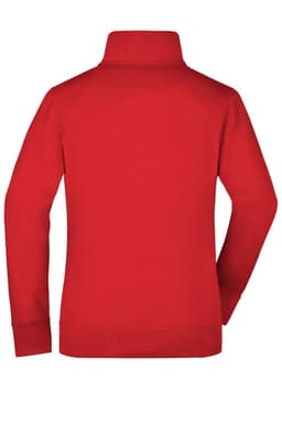 A red ladies jacket with a high collar and long sleeves, featuring a simple design and no visible branding.