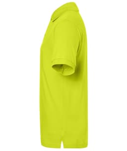 A side view of a bright yellow Classic Polo shirt. The shirt features a collar and has a logo.