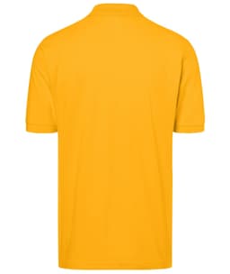 A yellow polo shirt with a classic design, featuring a collar and short sleeves. The shirt has a logo on it.