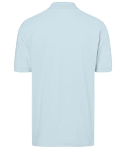 A light blue polo shirt with a classic design, featuring short sleeves and a collar. It has a logo on the fabric.