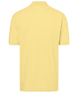 A yellow polo shirt with a classic design, featuring a collar and short sleeves. It has a logo on the back.
