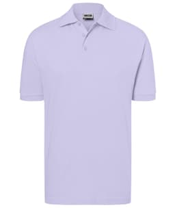 A light purple classic polo shirt with a collar and short sleeves, featuring a logo.