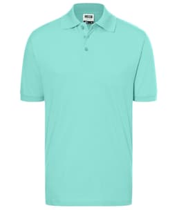 A classic polo shirt in a vibrant mint green colour, featuring a simple collar and a logo.