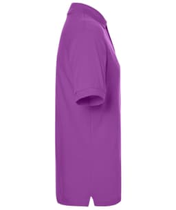 A purple classic polo shirt with a collar and short sleeves, featuring a logo on the chest.