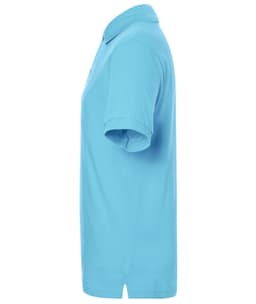 A light blue polo shirt displayed from the side, featuring short sleeves and a collar. The shirt has a logo.