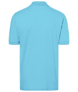 A light blue polo shirt featuring a classic design, with a collar and short sleeves. It has a logo on the back.