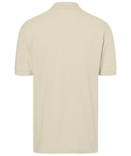 A beige polo shirt with a classic design, featuring short sleeves and a collar. The shirt has a logo on it.