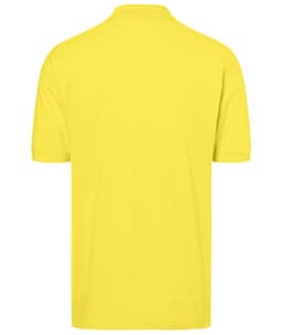 A yellow polo shirt with a classic design, featuring a collared neckline and short sleeves.