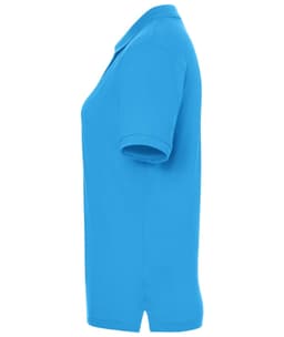 A classic ladies' polo shirt in bright blue, featuring short sleeves and a collar, with a logo on the chest.