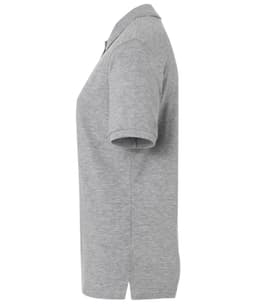 A grey classic polo shirt for ladies featuring short sleeves and a collar. The shirt has a subtle brand logo.