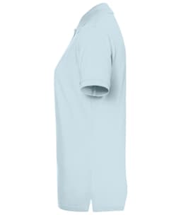 A light blue polo shirt for women, featuring a brand logo and a classic design.