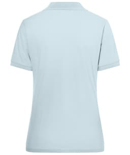 A light blue polo shirt for ladies with a classic design and a logo on the back.
