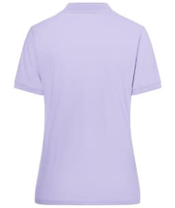 A lilac women's polo shirt with a classic design, featuring a collar and short sleeves. It has a logo on it.