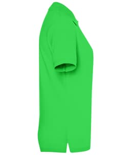 A bright green ladies' polo shirt with a classic cut, featuring a collar and short sleeves, and a logo.