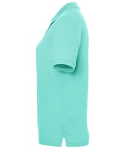 A mint green polo shirt with a classic fit, featuring a collar and short sleeves. It has a logo on the chest.