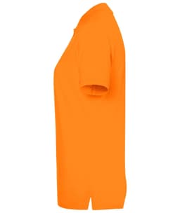 An orange polo shirt for ladies, featuring a classic design and a logo on the side.