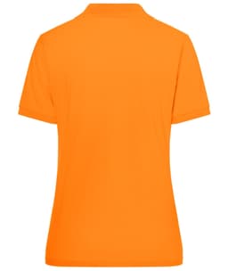 An orange polo shirt for ladies, featuring a classic design and a simple back view. It has a logo.