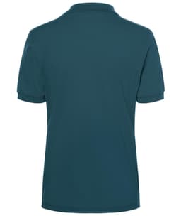 A classic ladies' polo shirt in a deep teal colour, featuring a back view and a logo.