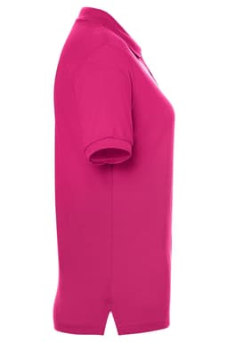 A pink polo shirt for ladies, featuring short sleeves and a collar, with a branding logo.