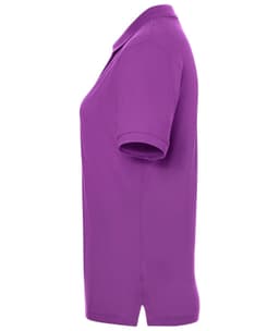 A purple ladies' polo shirt featuring a classic design and short sleeves. The shirt has a logo on it.