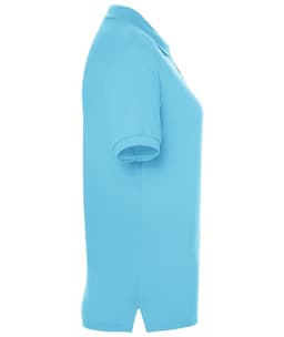 A light blue polo shirt for ladies, featuring a classic design and a collar. It has a logo on the side.