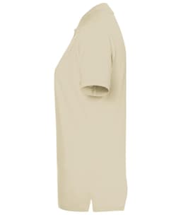 A light beige polo shirt for ladies, featuring a classic design and a subtle branding logo.