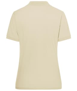 A light beige polo shirt for ladies with a classic design and short sleeves. It features a logo on the back.