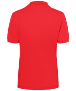 A red polo shirt for ladies featuring a classic design and a collar. The shirt has a branding logo on it.