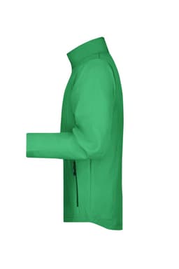 A green men's softshell jacket displayed in profile, featuring a zippered pocket and a collar. Logo visible.