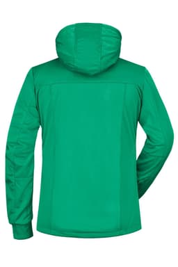 A green ladies maritime jacket with a hood, featuring a smooth, water-resistant exterior and a logo on the back.