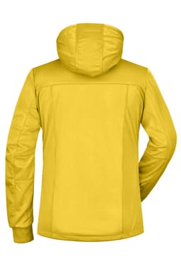 A yellow ladies maritime jacket featuring a hood and a simple design. The jacket has a logo on it.