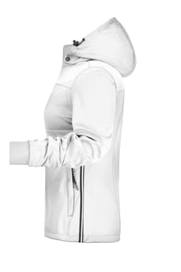 A white ladies' maritime jacket with a hood and side pockets. It features a logo on the chest.