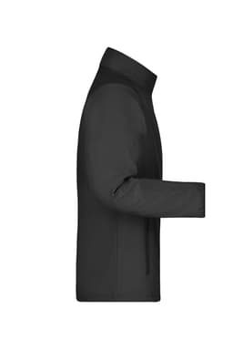 A men's softshell jacket in black, featuring a sleek design and a logo on the front.