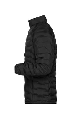 A men's modern padded jacket in black, featuring a sleek puffer design and a high collar.