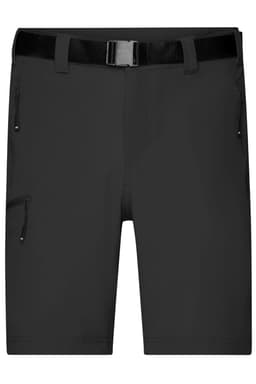 Men's trekking shorts in black, featuring a waistband belt and zippered pockets on the sides.