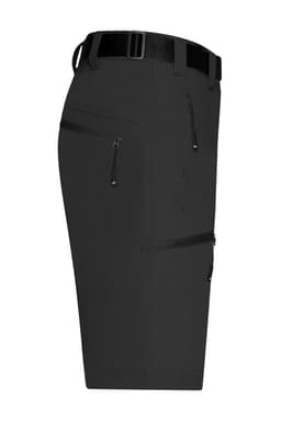 Men's trekking shorts in black, featuring multiple zip pockets and a belt, designed for durability and comfort.