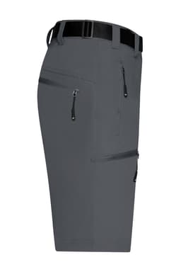 Men’s trekking shorts in grey with multiple zip pockets and a black belt. Features a sleek design for outdoor use.