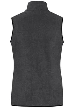 A sleeveless ladies fleece vest in dark grey, featuring a high collar and no visible branding.