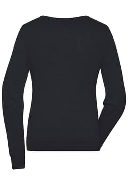 A black ladies round-neck pullover with long sleeves, featuring a simple design and a logo.