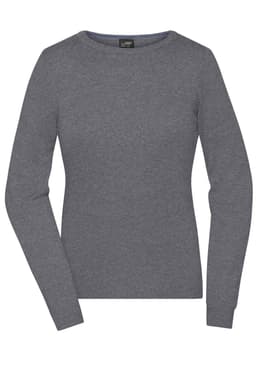 A ladies' round-neck pullover in a soft grey colour, featuring long sleeves and a fitted design.