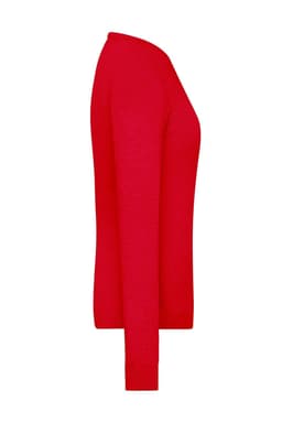 A red ladies round-neck pullover with long sleeves, showcasing a simple and classic design.