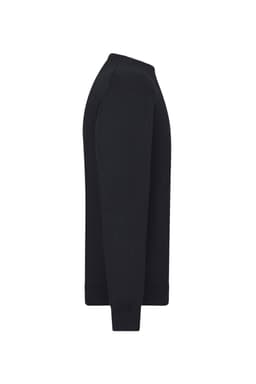 A black men's round-neck pullover sweater displayed from the side, featuring long sleeves and a plain design.