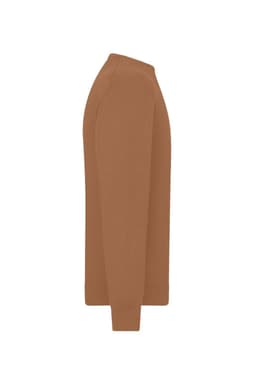 A men's round-neck pullover in a warm brown colour, featuring long sleeves and a fitted silhouette.