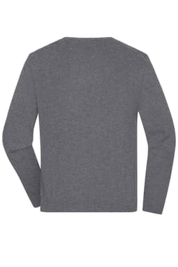 A grey men's round-neck pullover jumper with long sleeves, featuring a simple design and a logo.